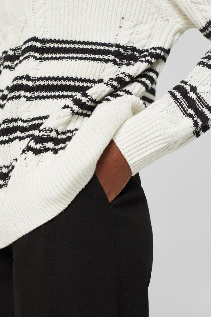 Pullover in maglia con motivo in maglia a treccia, OFF WHITE, detail image number 2