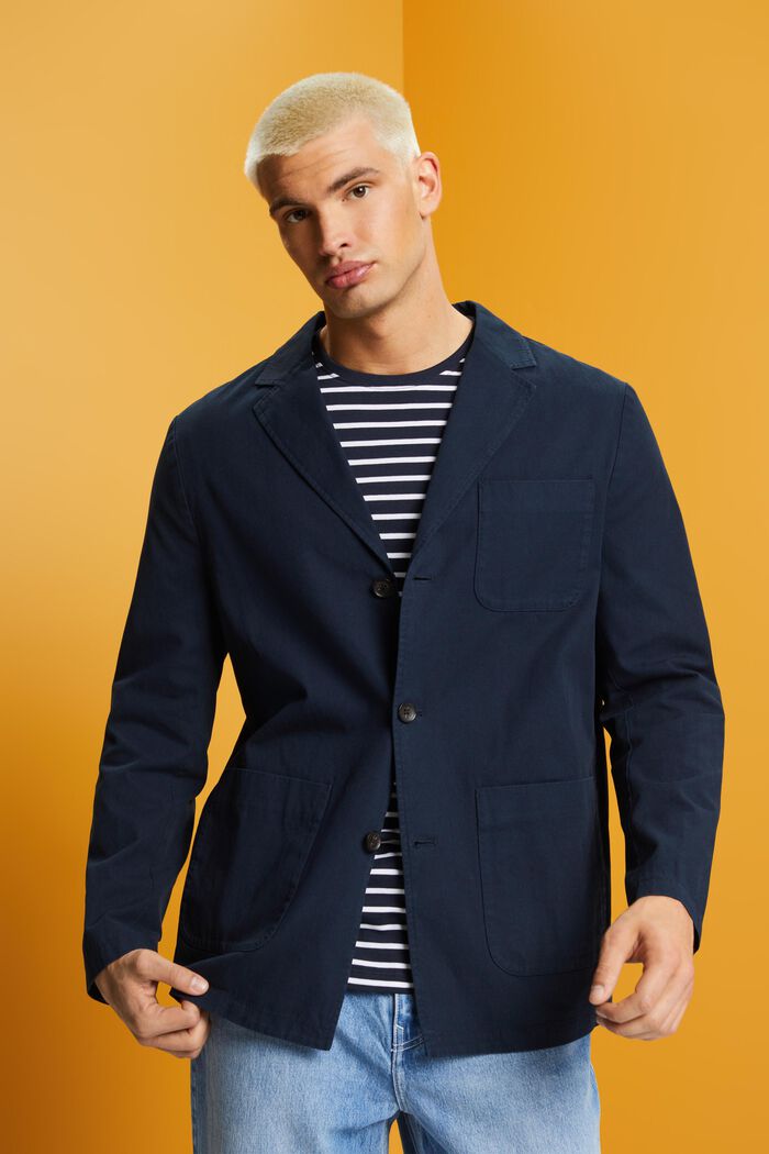 Giacca blazer in twill di cotone, NAVY, detail image number 0