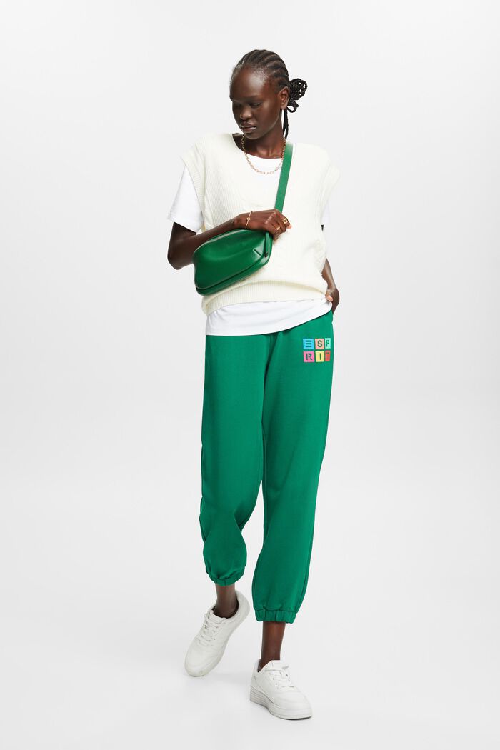 Pantaloni sportivi con logo ricamato in cotone biologico, DARK GREEN, detail image number 1