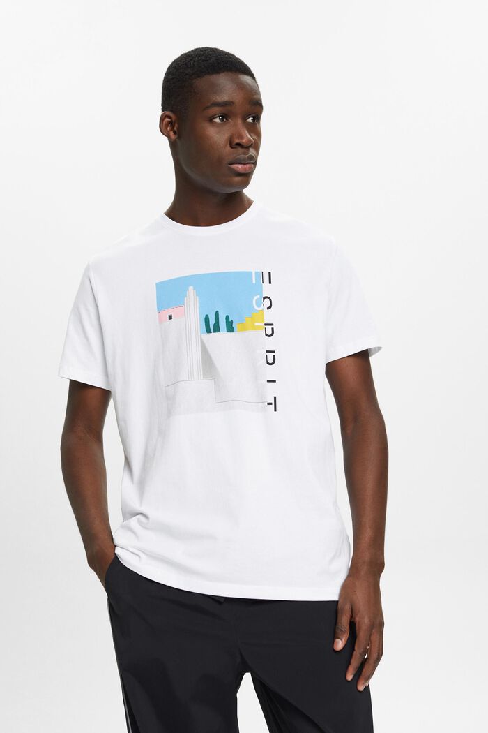 T-shirt in cotone con stampa sul davanti, WHITE, detail image number 0
