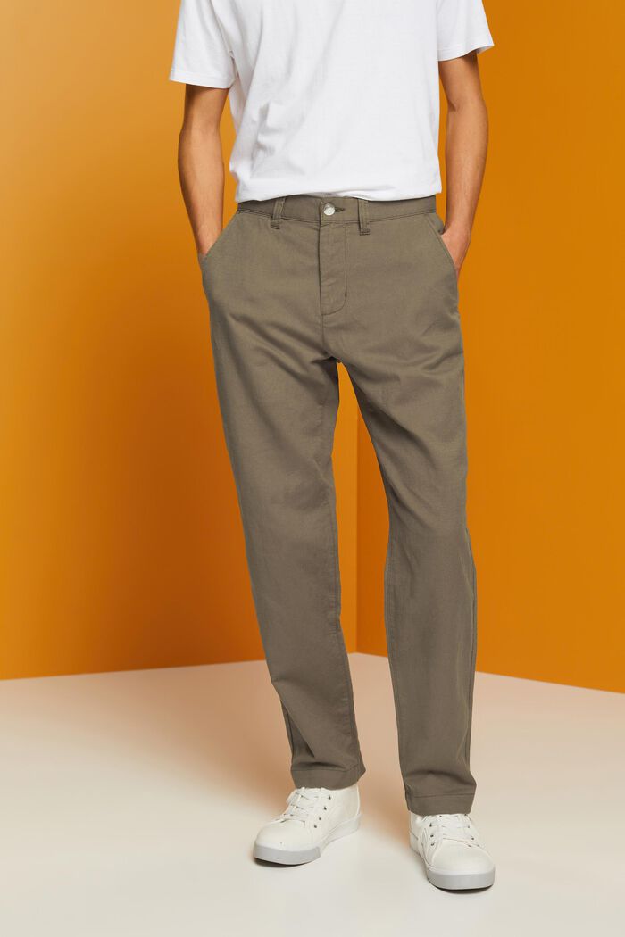 Pantaloni in misto cotone e lino, DUSTY GREEN, detail image number 1