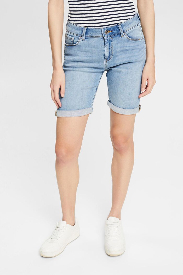Shorts in denim di misto cotone biologico, BLUE LIGHT WASHED, detail image number 0