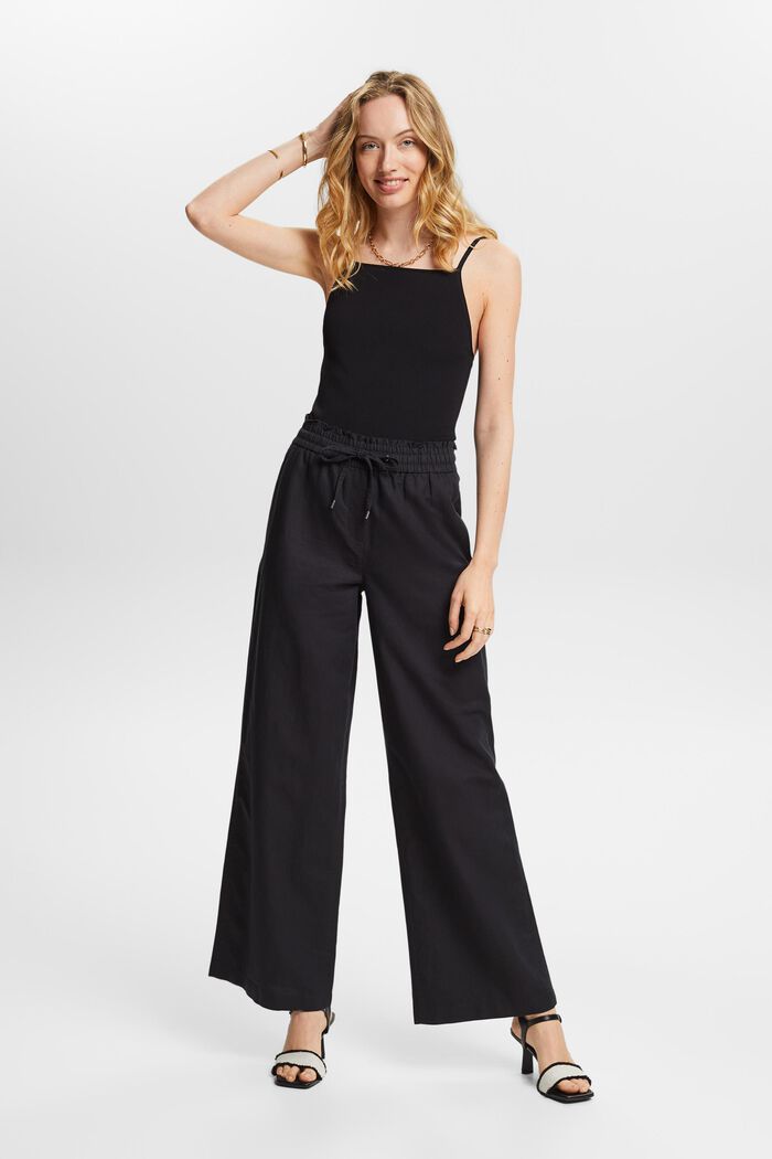 Pantaloni in cotone e lino, BLACK, detail image number 1