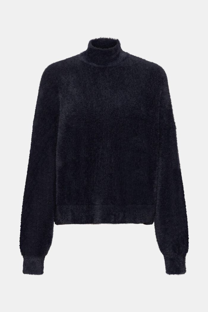 Pullover in pelliccia sintetica con collo a lupetto, BLACK, detail image number 6