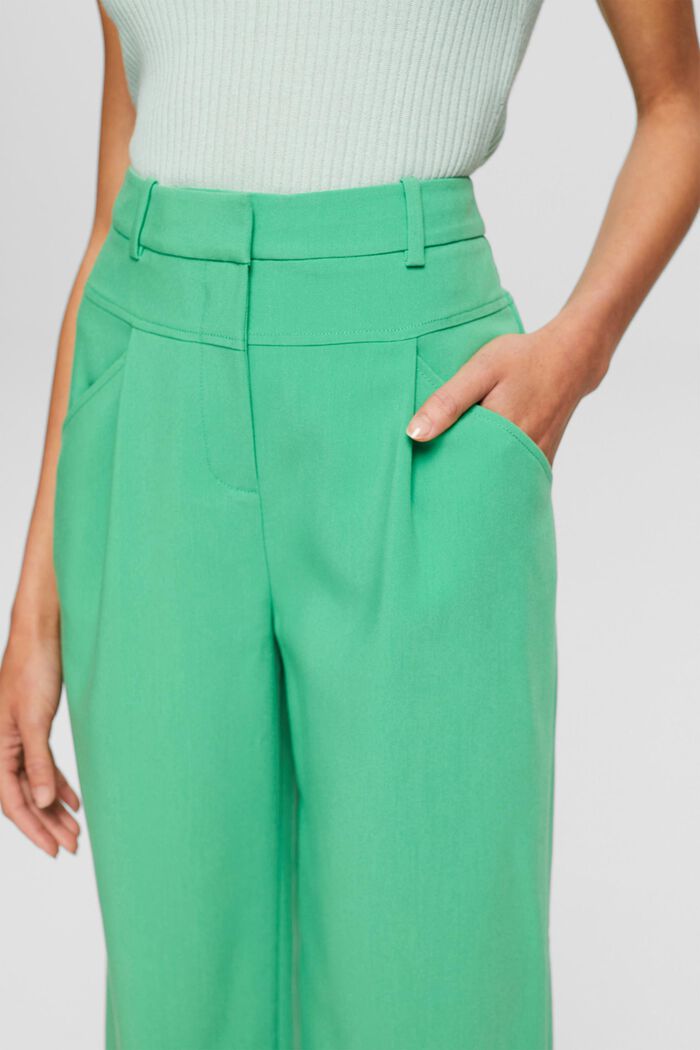 Pantaloni culotte a vita alta con pieghe in vita, GREEN, detail image number 0
