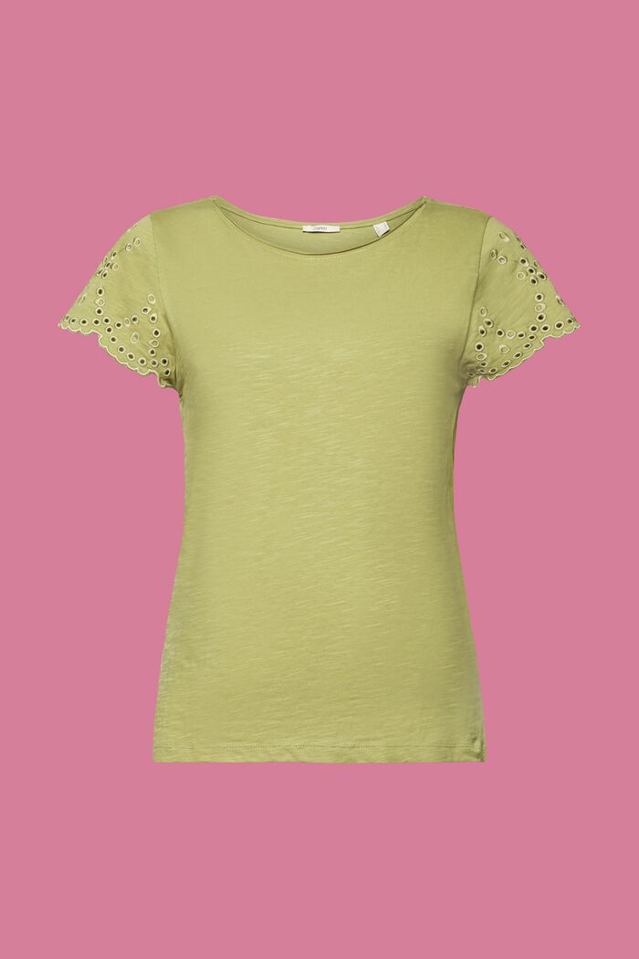 T-shirt di cotone con maniche traforate, PISTACHIO GREEN, detail image number 6