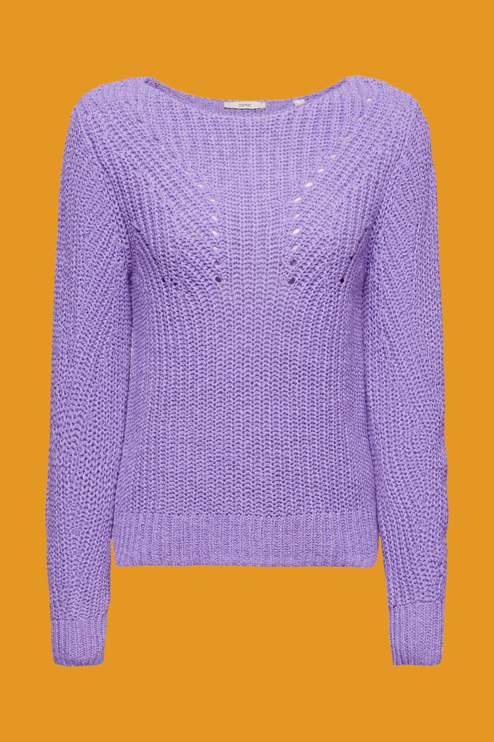 Pullover in maglia traforata, PURPLE, detail image number 5