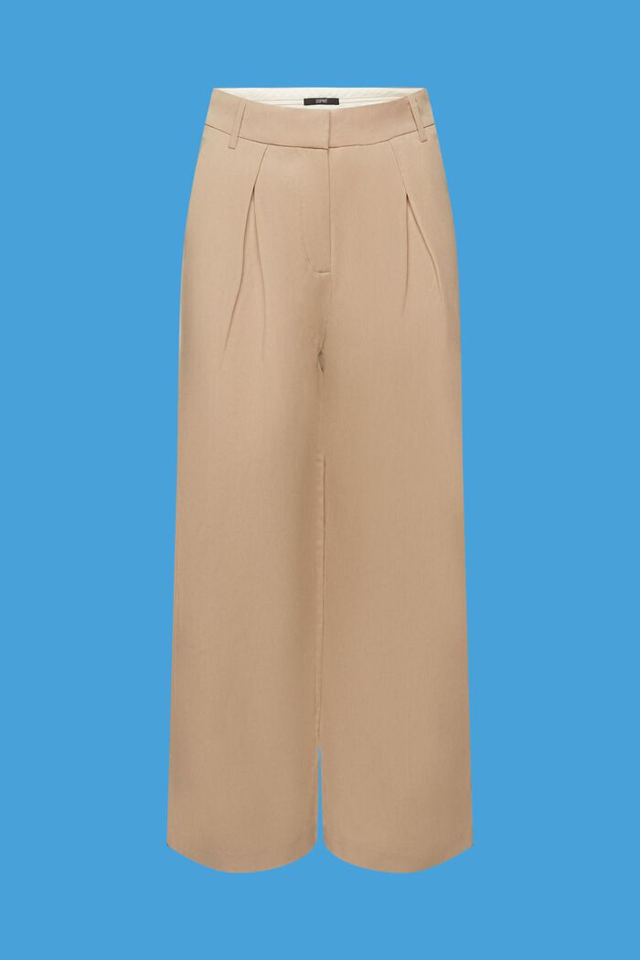 Pantaloni cropped a vita alta, gamba larga in lino, TAUPE, detail image number 6