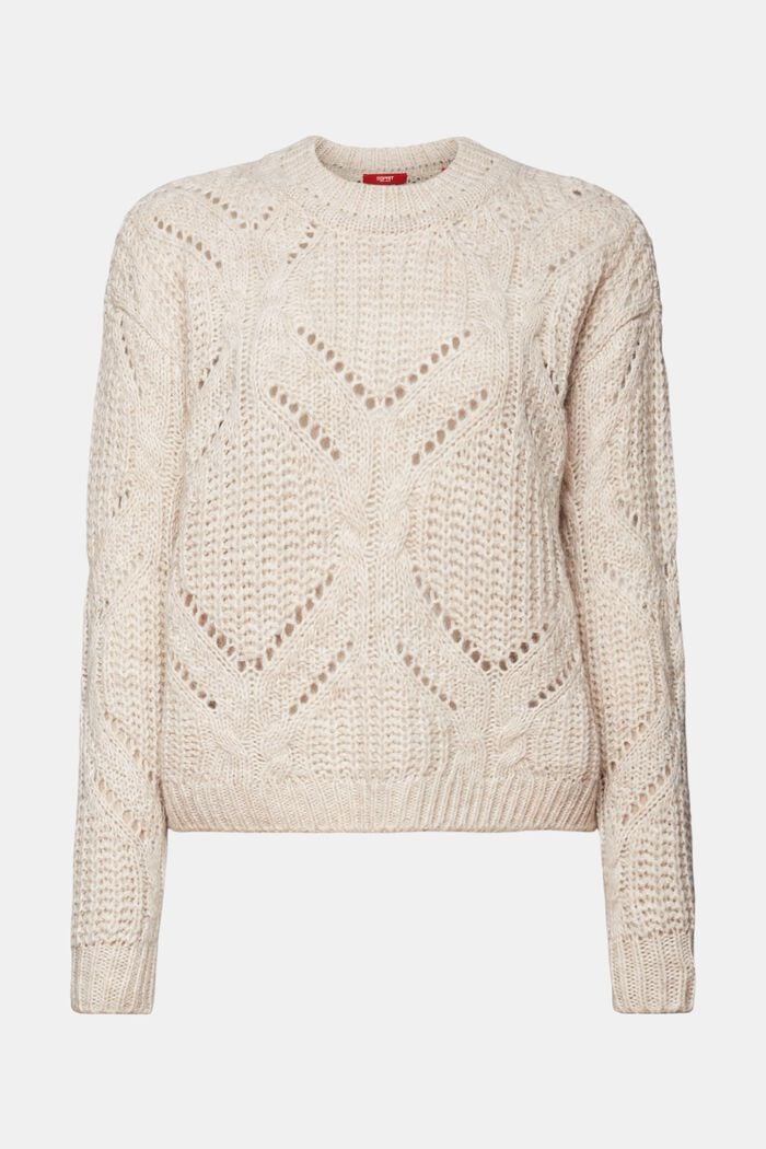 Pullover in misto lana in maglia traforata, DUSTY NUDE, detail image number 6