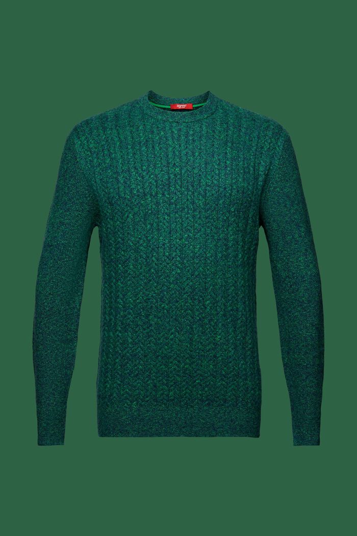 Pullover a girocollo in maglia intrecciata melange, GREEN, detail image number 6