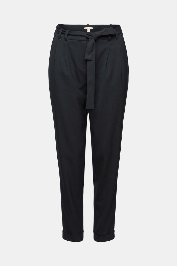 Pantaloni chino stretch cinturina da allacciare, BLACK, overview