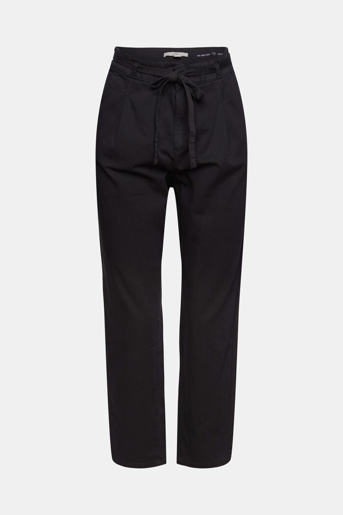 Pantaloni con pieghe in vita e cintura, cotone Pima, BLACK, detail image number 2