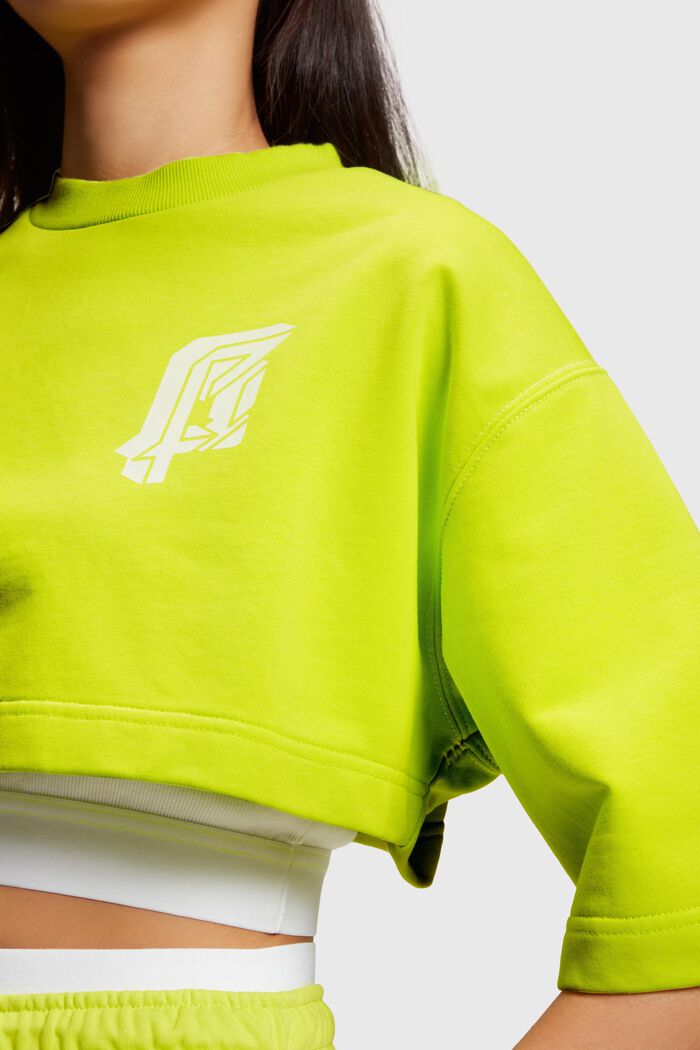 Set in felpa cropped 2 in 1 fluo con logo, LIME YELLOW, detail image number 2