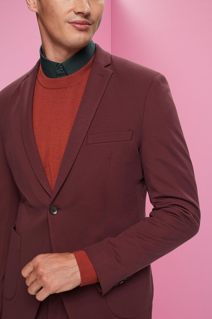 Blazer monopetto in jersey di cotone piqué, BORDEAUX RED, detail image number 2