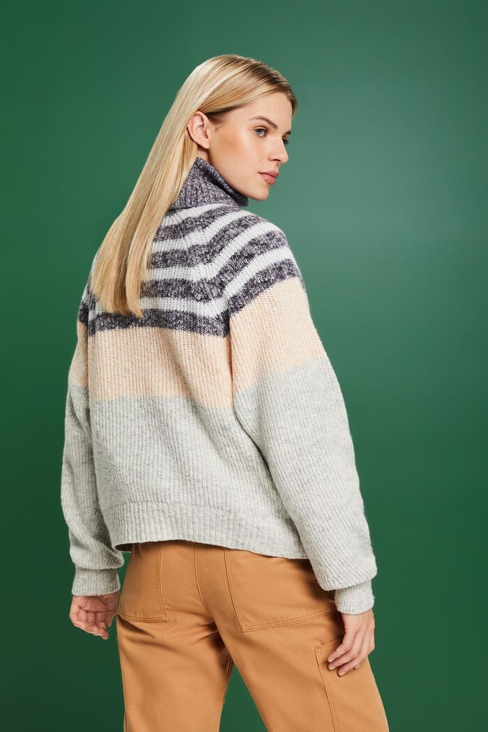 Pullover dolcevita in maglia a coste con righe, LIGHT GREY, detail image number 3
