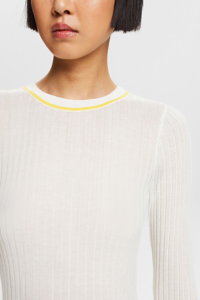 Pullover girocollo a coste, OFF WHITE, detail image number 3
