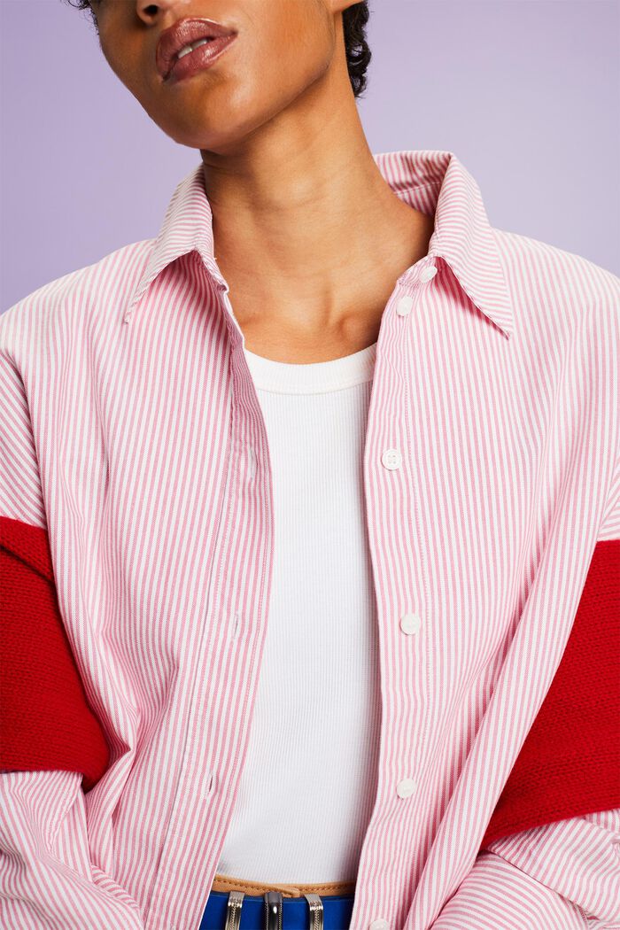 Camicia di cotone a righe oversize, PINK, detail image number 3