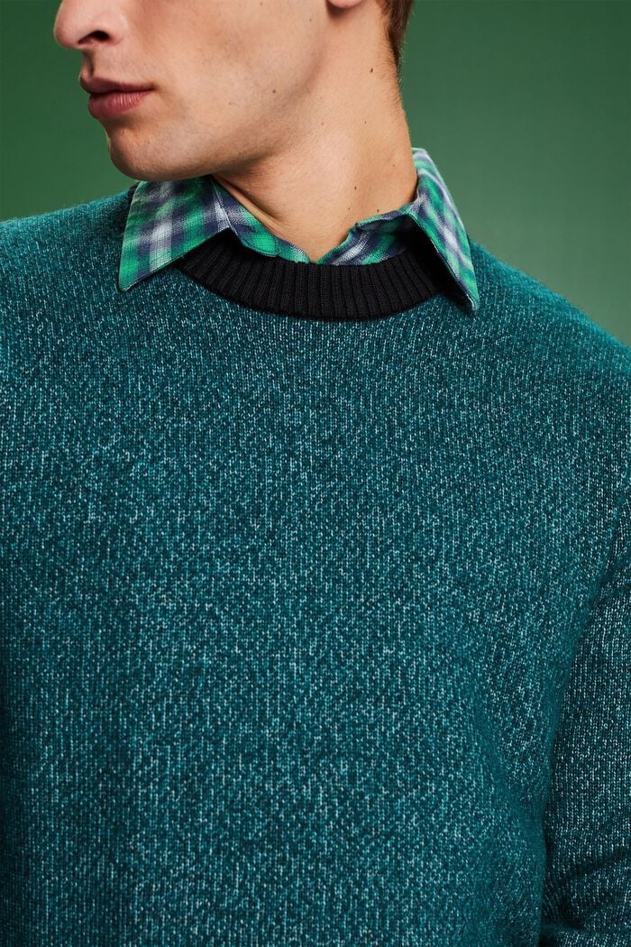 Pullover girocollo in misto lana, EMERALD GREEN, detail image number 3