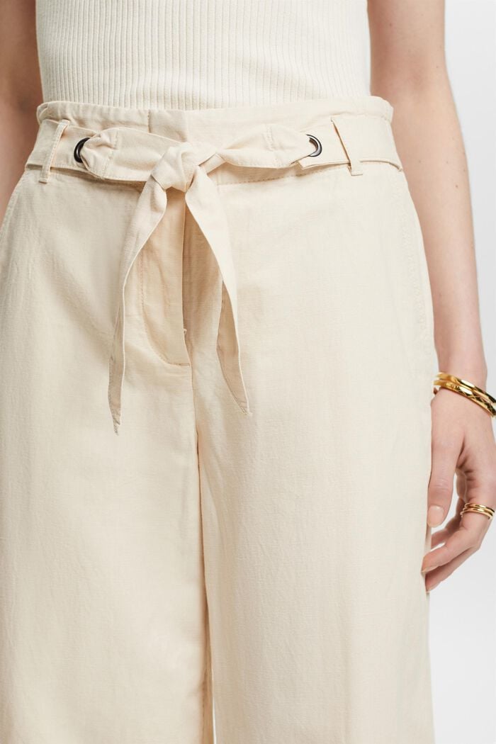 Pantaloni culotte cropped in lino e cotone, CREAM BEIGE, detail image number 4