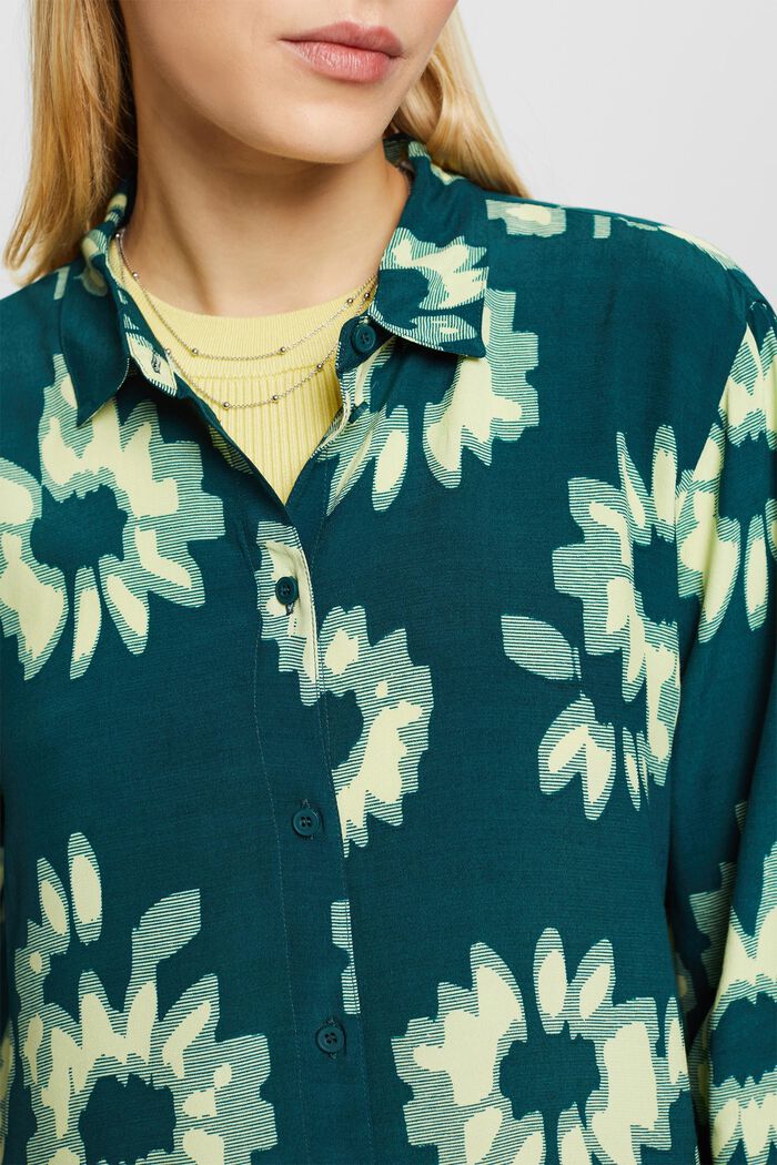 Camicia blusata stampata, DARK TEAL GREEN, detail image number 3