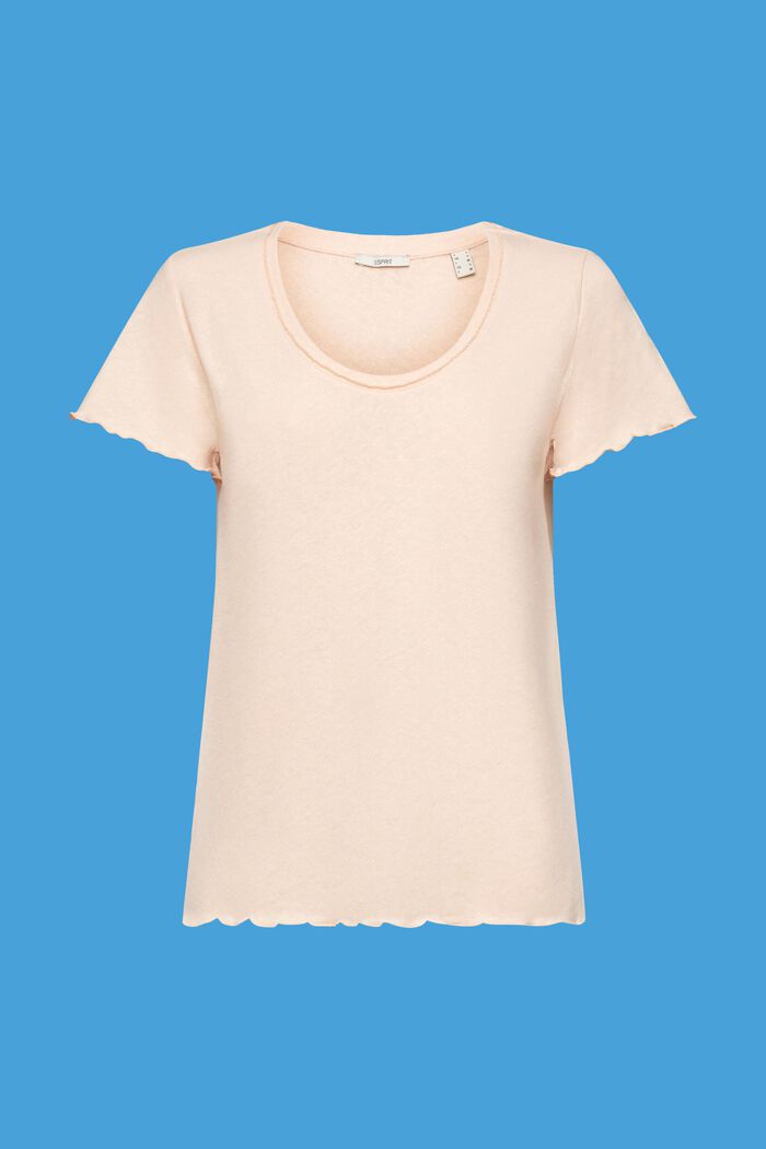 T-shirt con orli arrotolati, misto cotone e lino, PASTEL PINK, detail image number 6