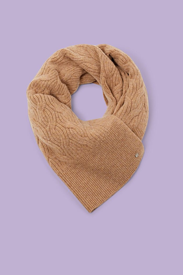 Sciarpa in maglia intrecciata di cashmere, CAMEL, detail image number 0