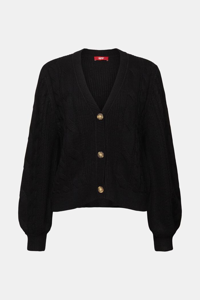Cardigan in maglia intrecciata, misto lana, BLACK, detail image number 6