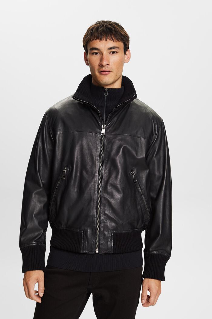 Giacca bomber in pelle, BLACK, detail image number 2