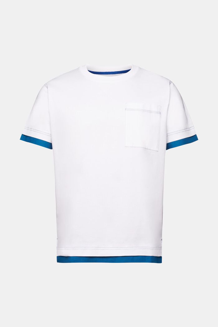 T-shirt girocollo dall’effetto a strati, 100% cotone, WHITE, detail image number 5