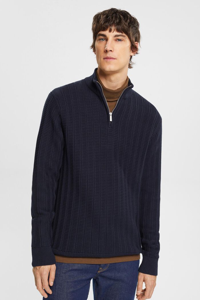 Pullover in maglia larga con zip di media lunghezza, NAVY, detail image number 0