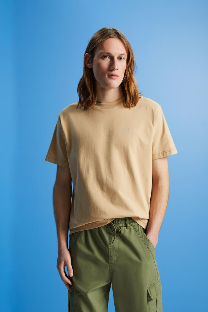 T-shirt in cotone con stampa di delfino, SAND, detail image number 0