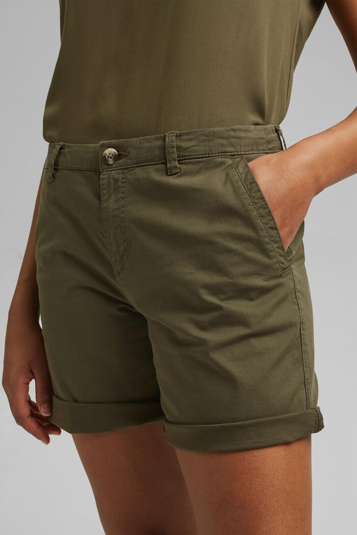 Shorts chino in cotone Pima biologico stretch, KHAKI GREEN, detail image number 2