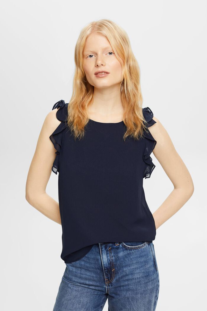 Maglia in chiffon con ruches, NAVY, detail image number 0