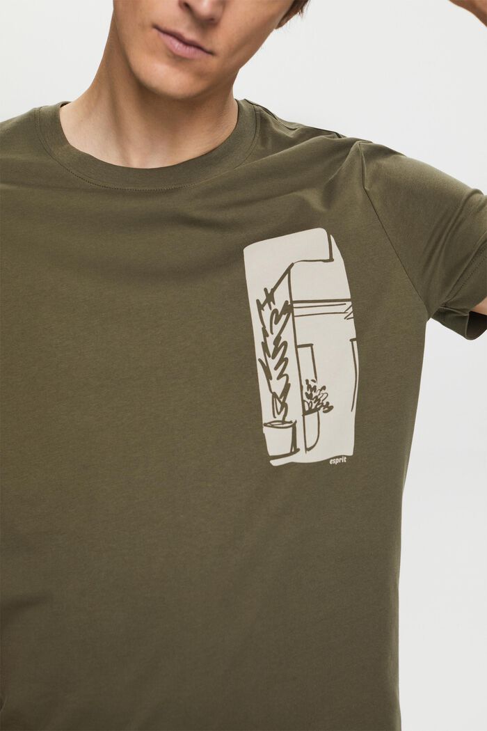 T-shirt con stampa frontale, 100% cotone, KHAKI GREEN, detail image number 2
