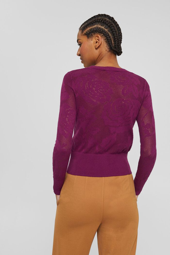 Pullover in maglia a giorno, PLUM RED, detail image number 3