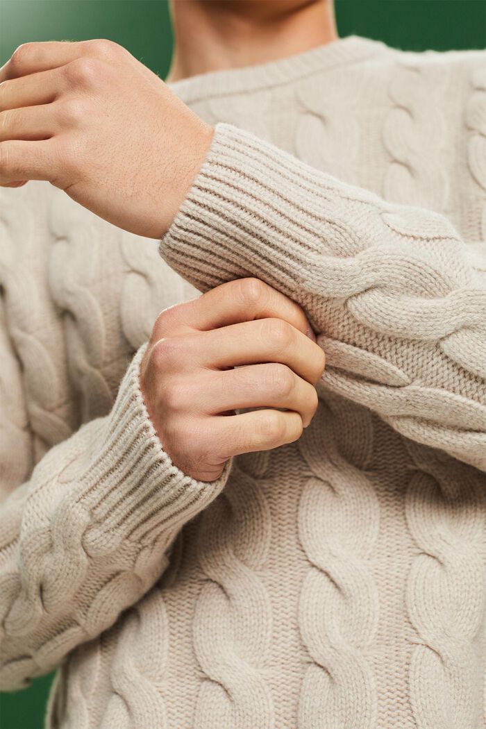 Pullover in maglia di lana intrecciata, LIGHT TAUPE, detail image number 2