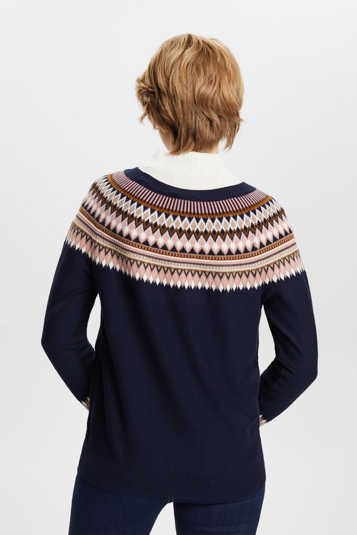 Pullover in cotone jacquard, NAVY, detail image number 3