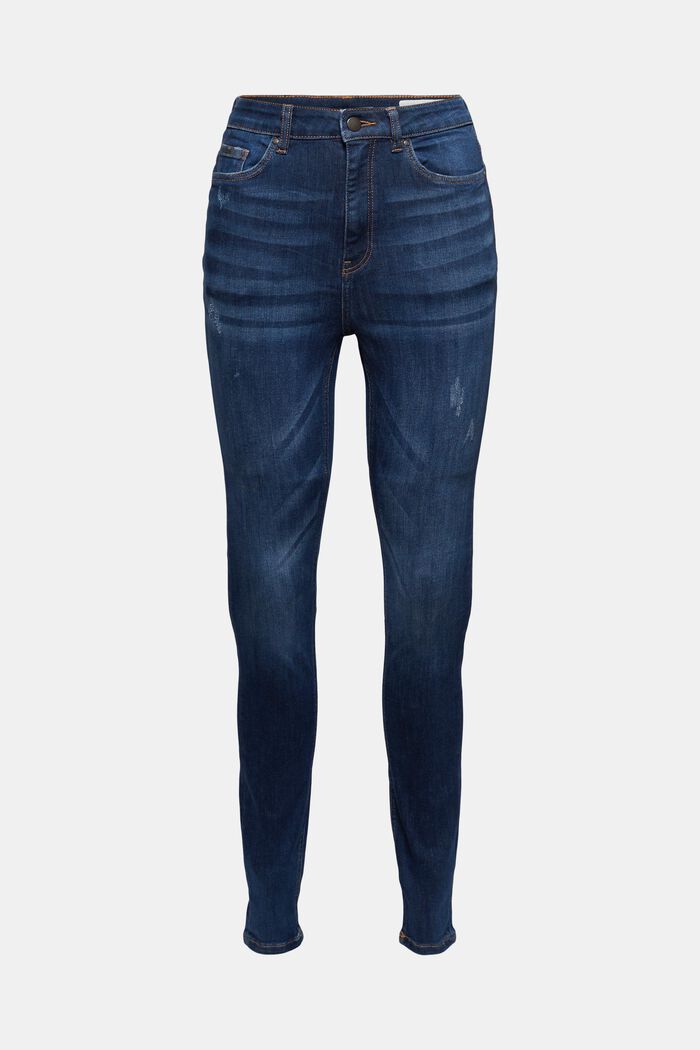 Jeans super stretch, cotone biologico, BLUE DARK WASHED, overview