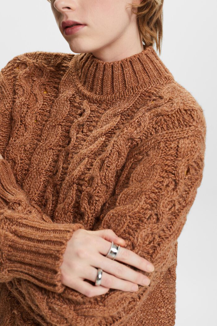 Pullover in misto lana in maglia intrecciata, CARAMEL, detail image number 2