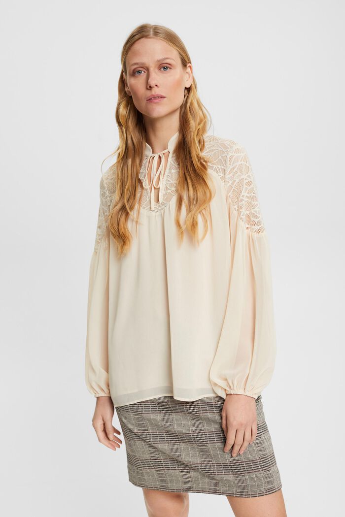 Blusa in chiffon con pizzo, DUSTY NUDE, detail image number 0