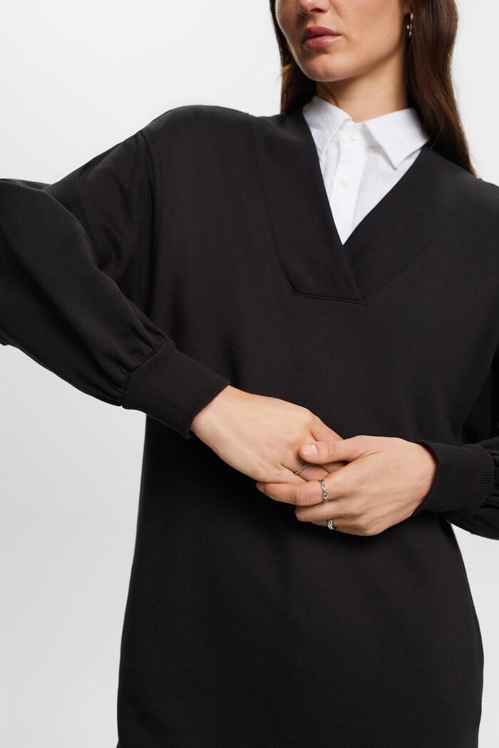 Mini abito in felpa con scollo a V, BLACK, detail image number 2