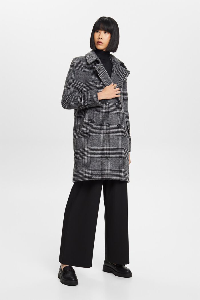 In materiale riciclato: cappotto a quadri in misto lana con cashmere, BLACK, detail image number 4