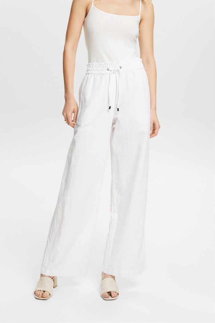 Pantaloni in cotone e lino, WHITE, detail image number 0
