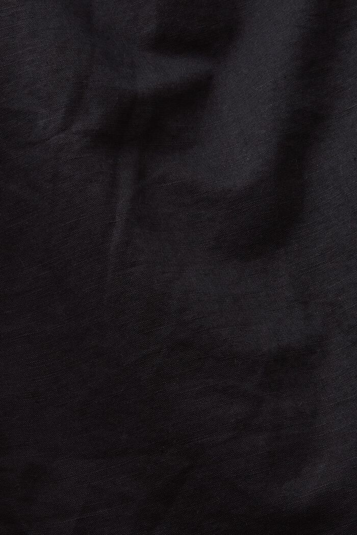 Abito camicia con cintura in misto lino e cotone, BLACK, detail image number 4