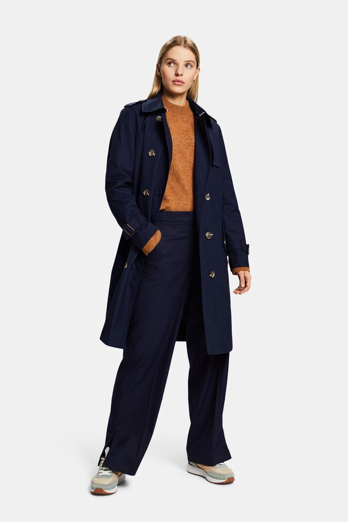 Trench a doppio petto con cintura, NAVY, detail image number 1