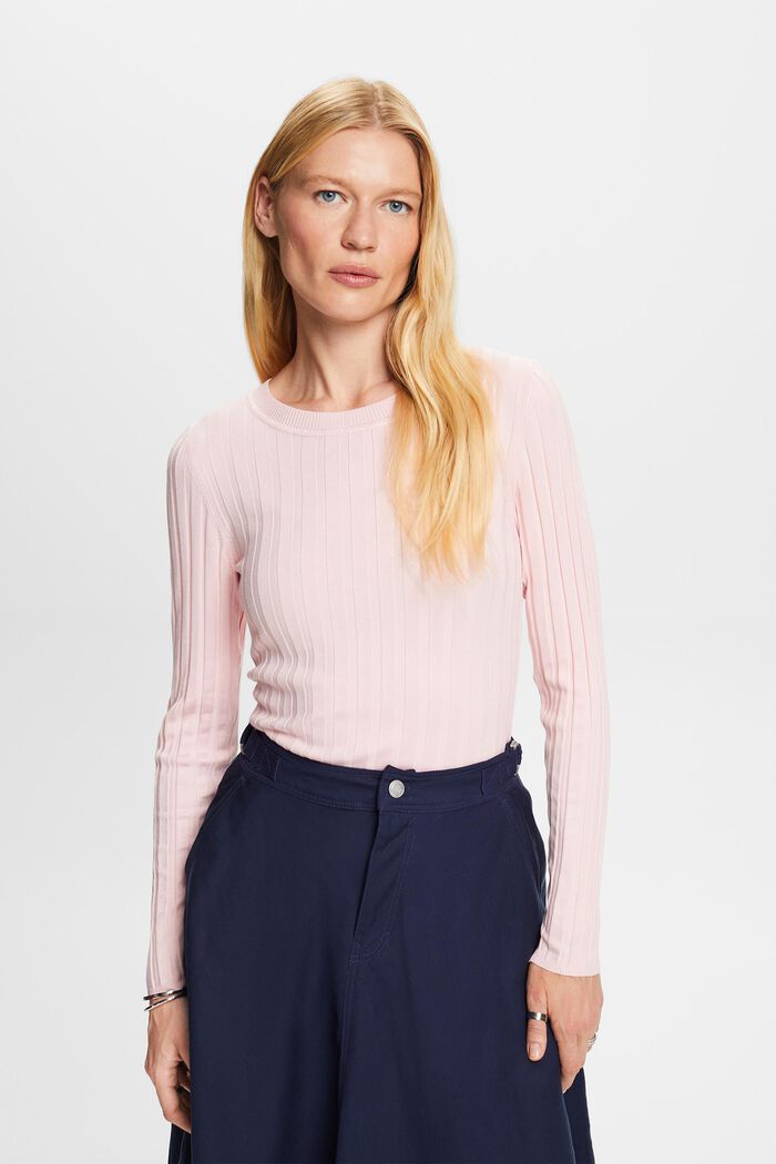 Pullover in maglia a coste, PASTEL PINK, detail image number 0