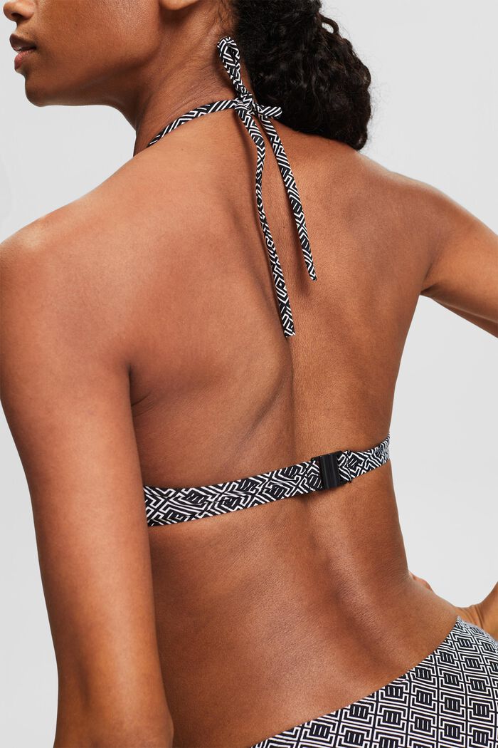Top da bikini allacciato al collo con stampa, BLACK, detail image number 1
