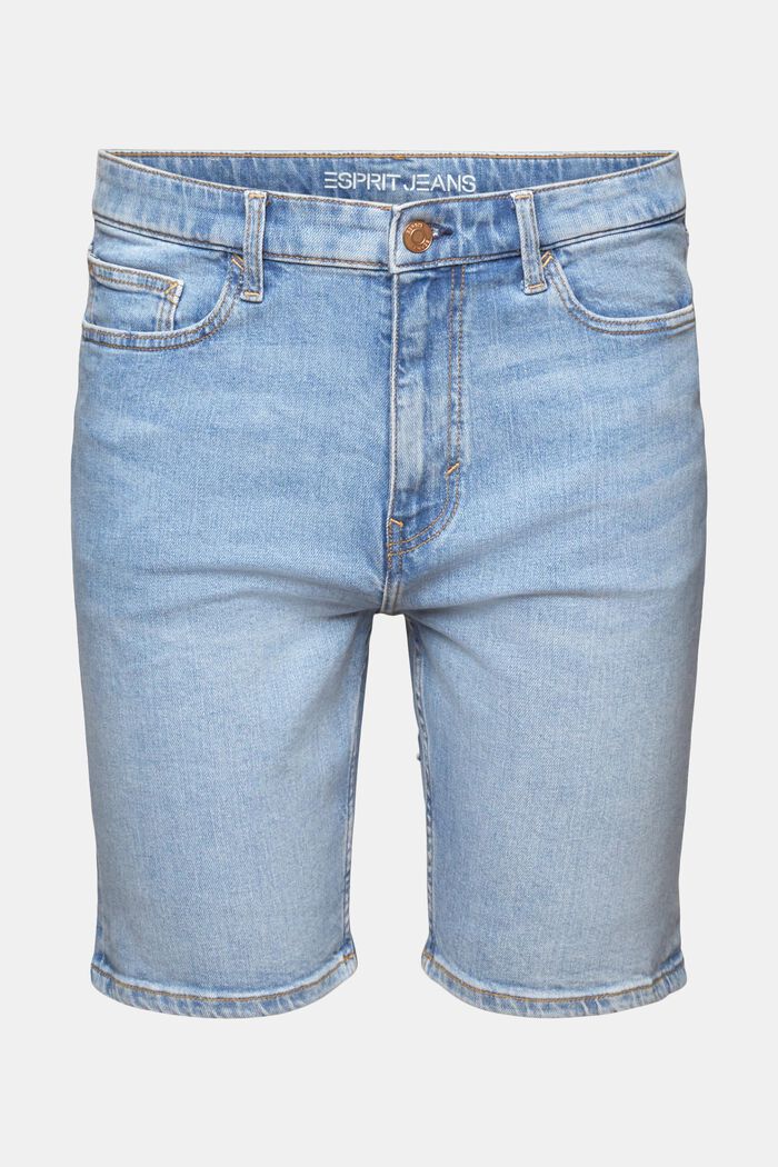 Shorts in denim dritti a vita media, BLUE LIGHT WASHED, detail image number 6