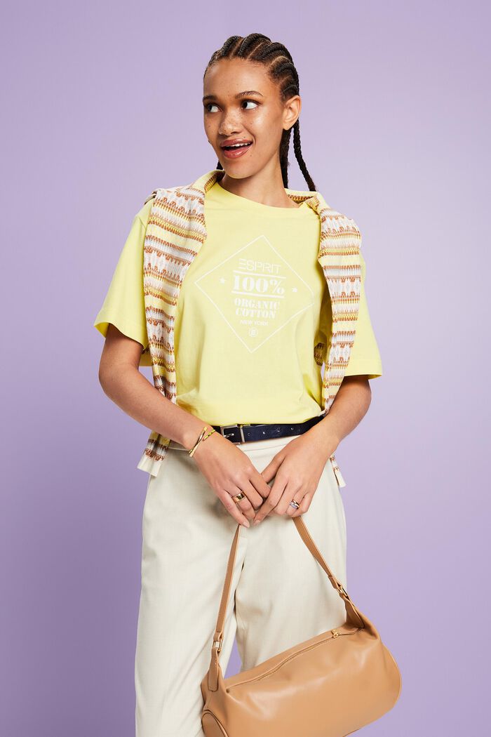 T-shirt in cotone biologico con stampa, PASTEL YELLOW, detail image number 4
