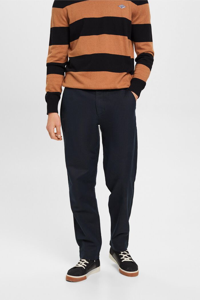 Pantaloni in misto cotone e lino, BLACK, detail image number 0